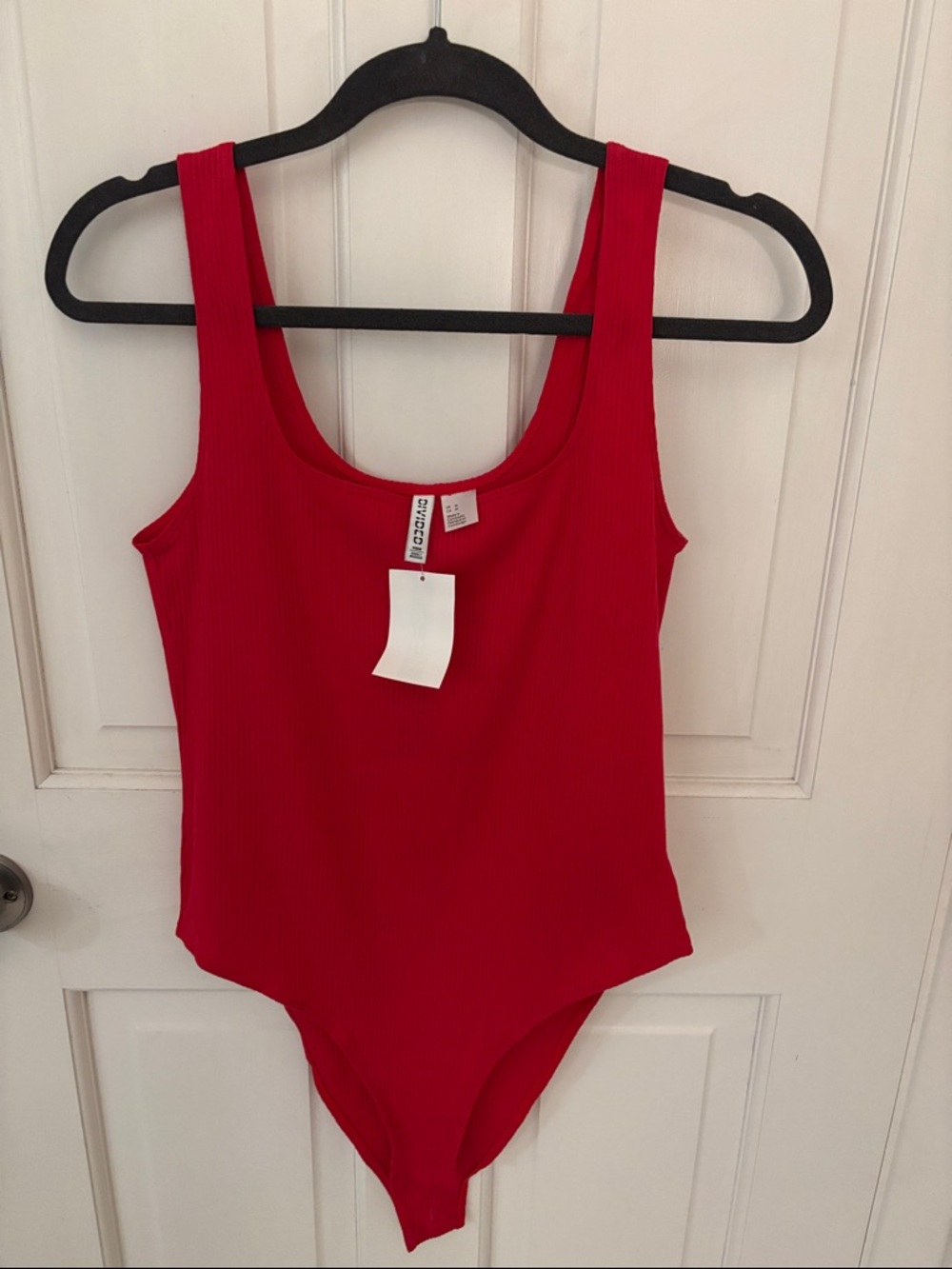 Divided Red Ribbed One-Piece Bodysuit